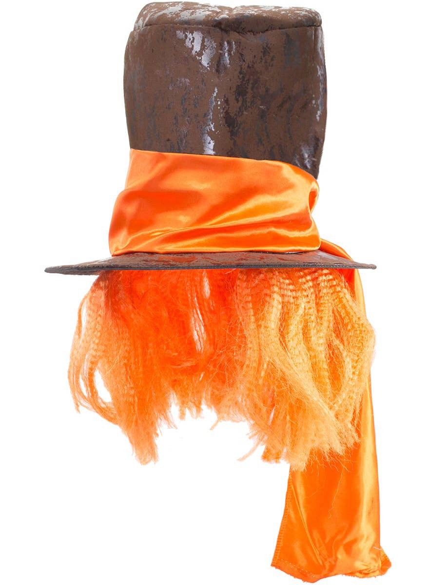 Brown and Orange Mad Hatter Top Hat with Hair