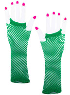 Long Green 80s Fingerless Fishnet Costume Gloves