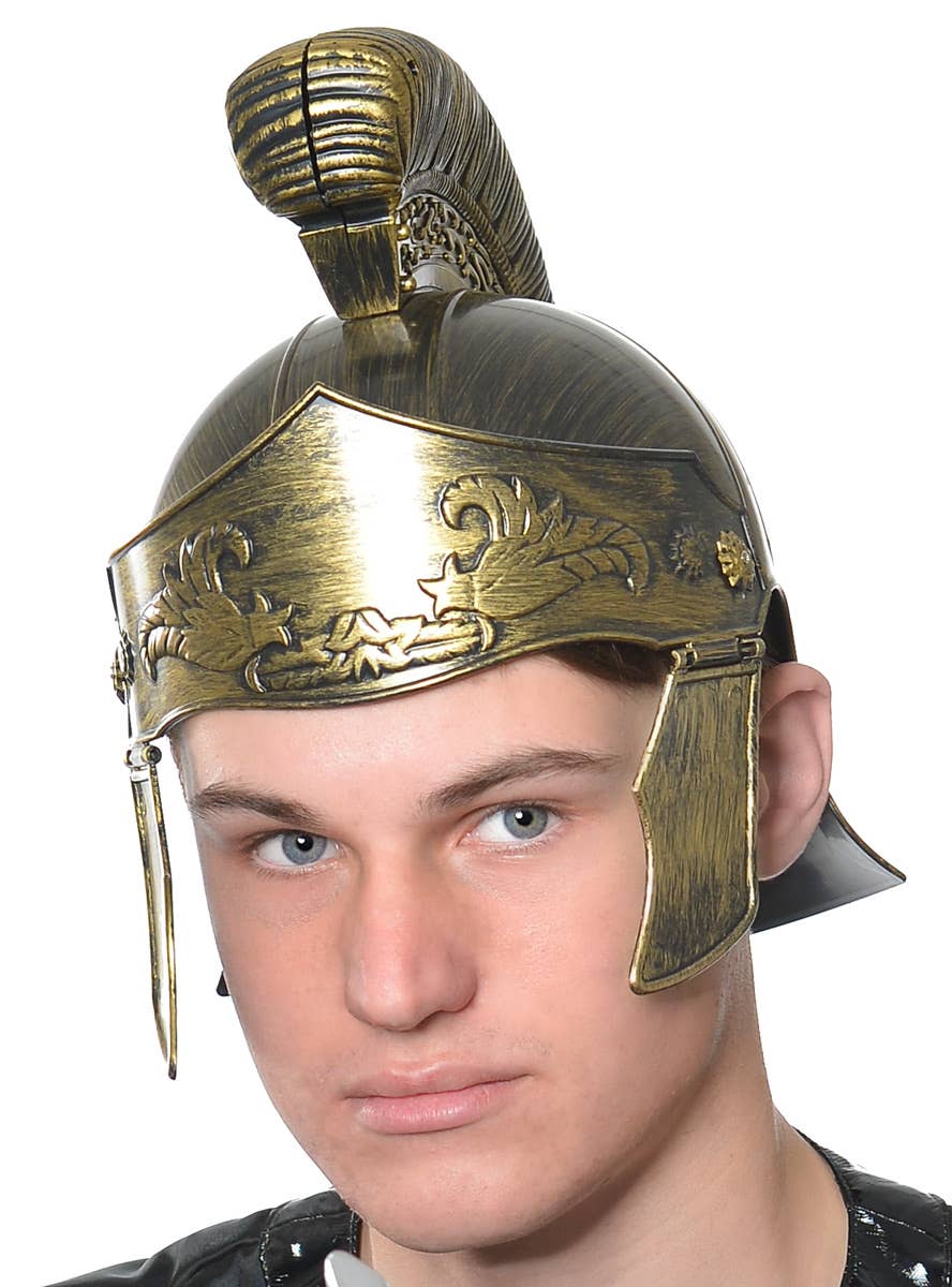 Men's Bronze Ancient Roman Gladiator Helmet Costume Accessory Main Image