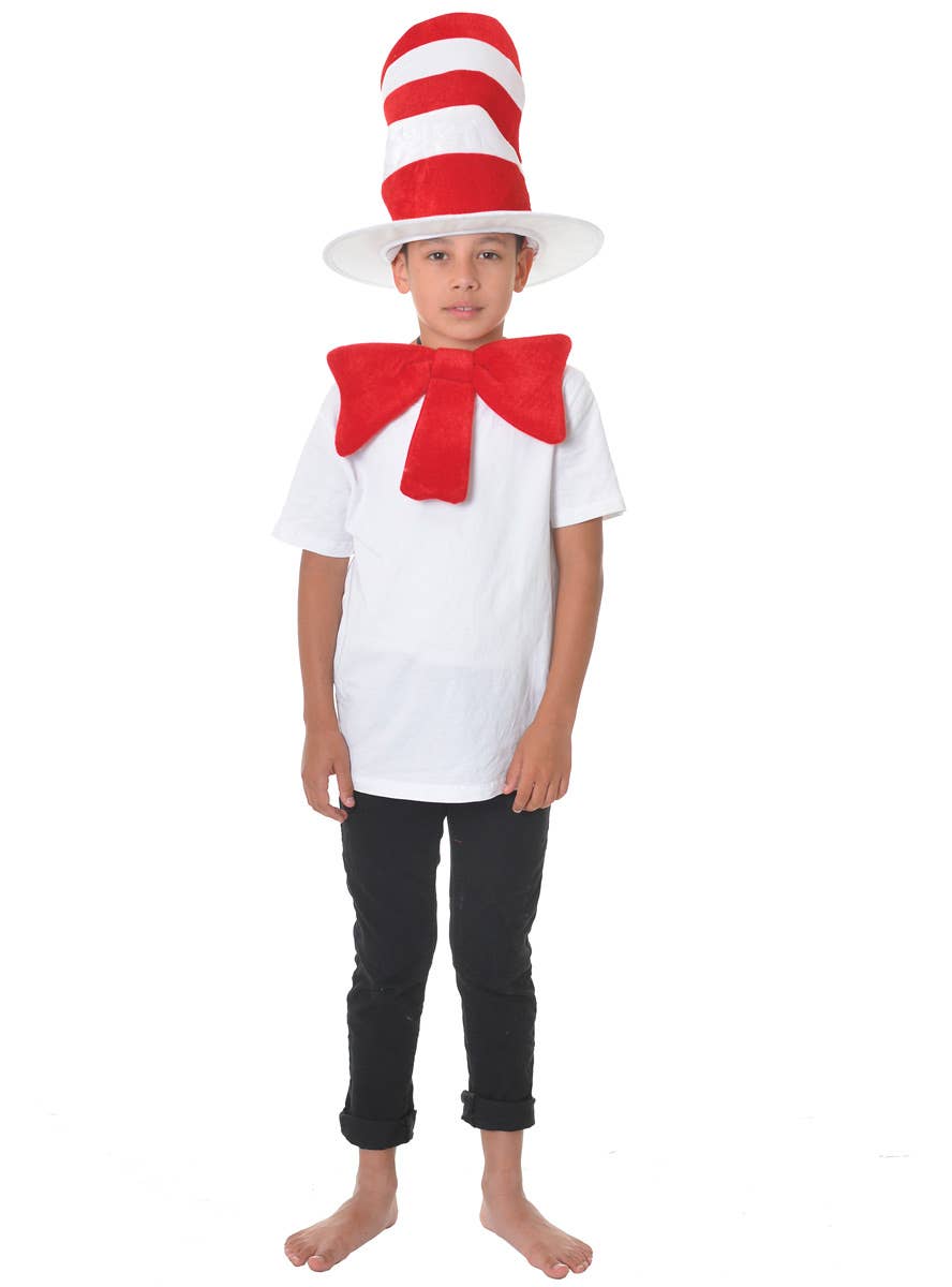 Red Striped Top Hat and Bow Tie Set for Kids Main Image
