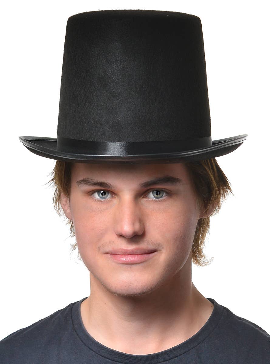 Mens Tall Black Top Hat | Black Deluxe Mens Victorian Top Hat