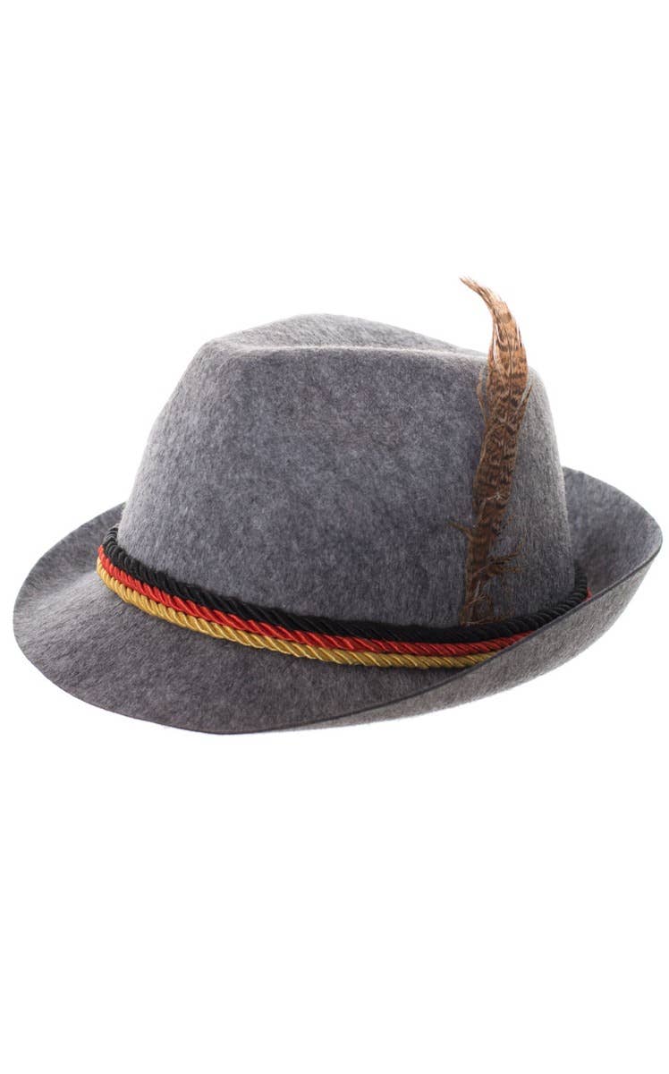 German Grey Fedora Oktoberfest Hat with Feather Main Image