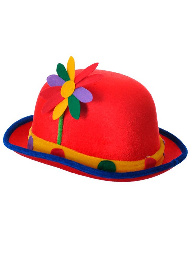 Circus Clown Red Velveteen Multi-Colour Bowler Costume Hat 