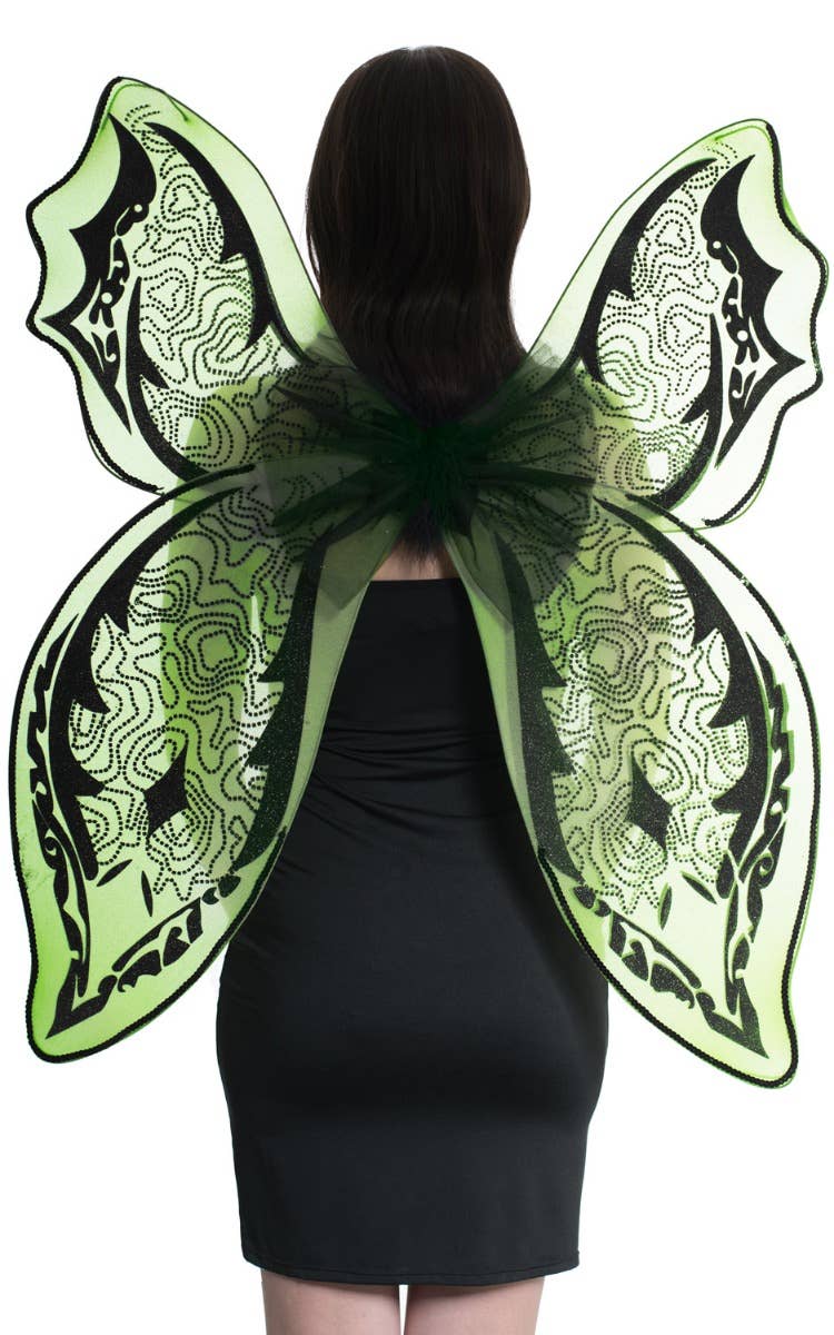 Green and Black Glitter Giant Halloween Fairy Costume Wings Main Image