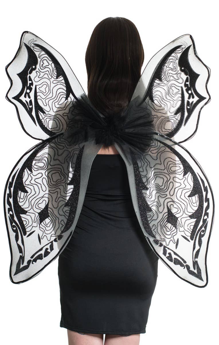 Black Glitter Oversized Dark Fairy Halloween Costume Wings Main Image