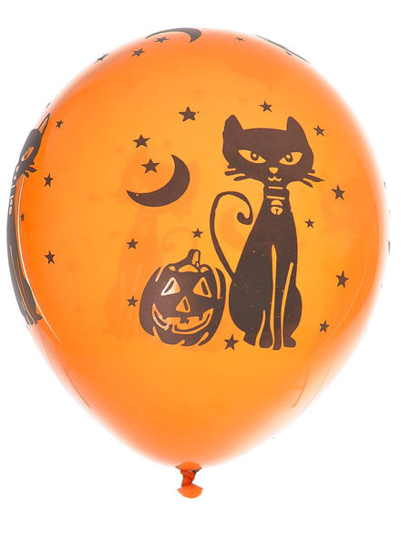 Black Cats and Pumpkins Halloween Party Balloons in a Pack of 10