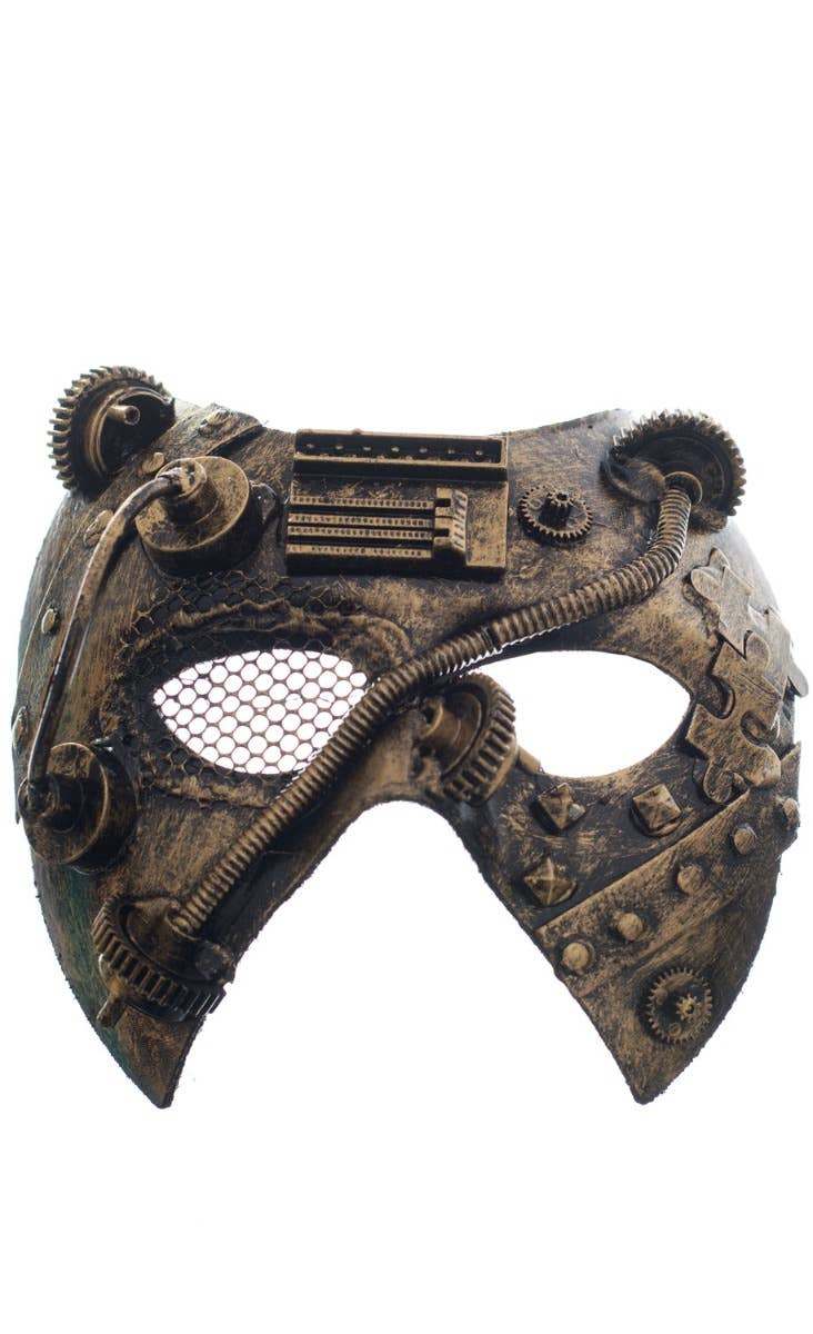 Antique Gold Men's Party Mask Steampunk Mesh Eye Masquerade Mask - Main Image