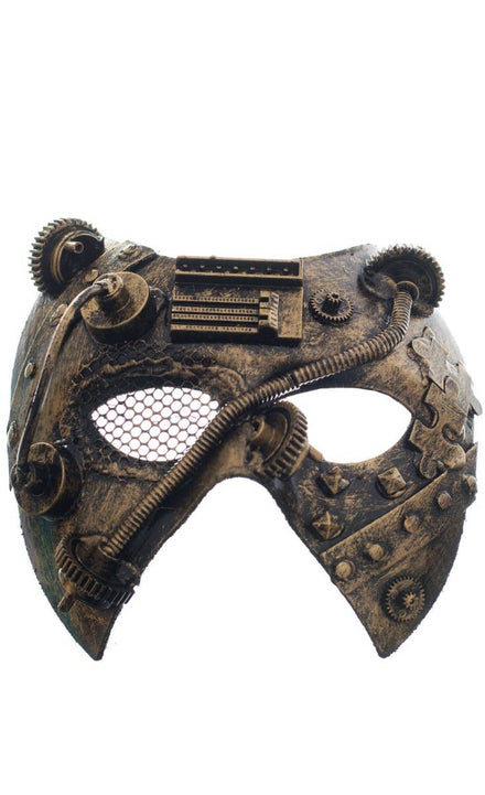 Antique Gold Men's Party Mask Steampunk Mesh Eye Masquerade Mask - Main Image