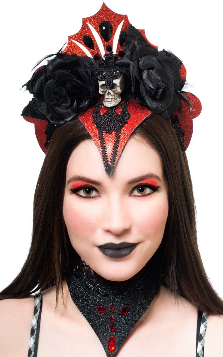 Red and Black Glitter Vampire Queen Headband Costume Accessory Main Image