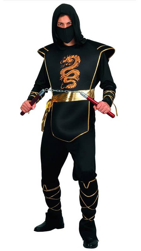 Image of Dragon Assassin Men's Black and Gold Ninja Costume