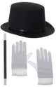 Stage Magician Top Hat Wand White Gloves Costume Accessory Kit Main Image