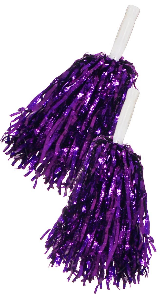 Metallic Purple Tinsel Cheerleader Pom Poms Costume Accessory Main Image