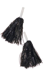 Black Metallic Tinsel Cheerleader Pom Poms Costume Accessory Main Image
