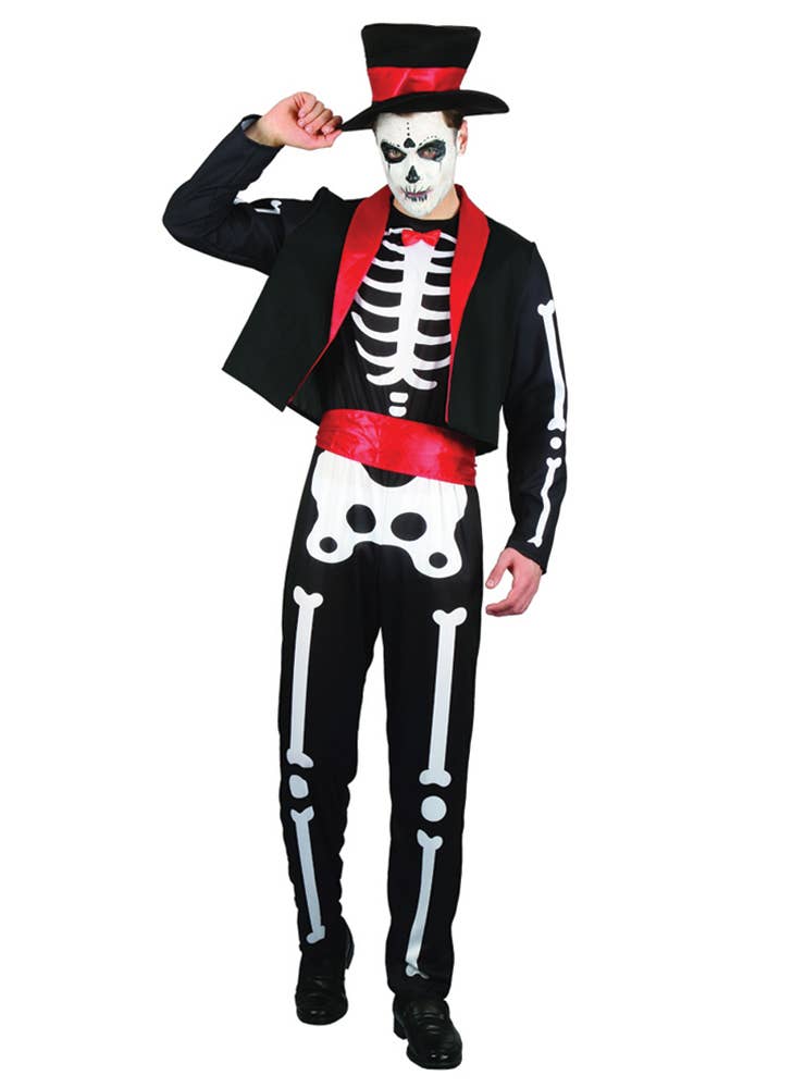 Black, Red and White Men's Skeleton Halloween Costume