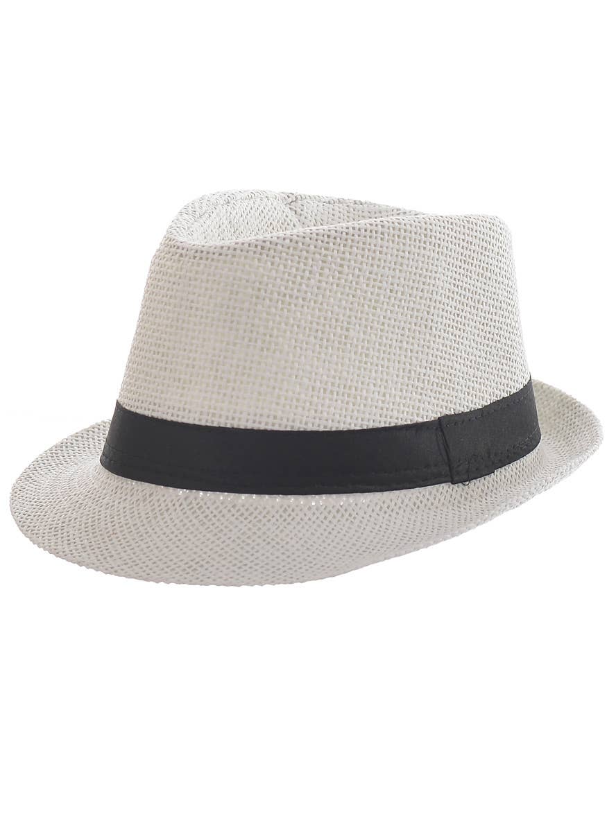 Cream White Coloured Woven Straw Trilby Costume Hat
