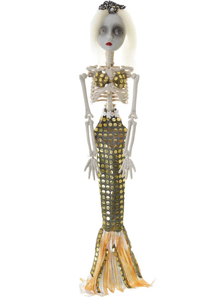Creepy Sequinned Gold Mermaid Skeleton Halloween Prop Main Image