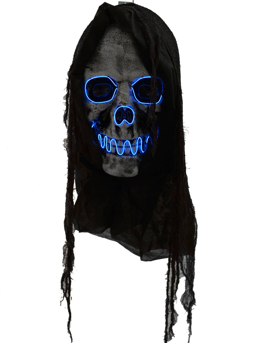 Hanging 50cm Blue Light Up Skull Face Halloween Decoration - Alt Image