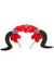 Black Goat Horns on Red Flower Headband with Skulls Headpiece - Main Image