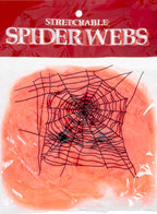 Neon Orange Stretch Halloween Spiderweb with 2 Fake Spiders