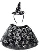 Girl's Black and Silver Skull Mini Witch Hat Headband and Tutu Halloween Costume Accessory Set