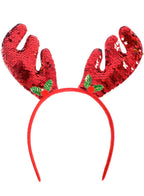 Reversible Red and Gold Sequin Christmas Reindeer Antlers Costume Headband