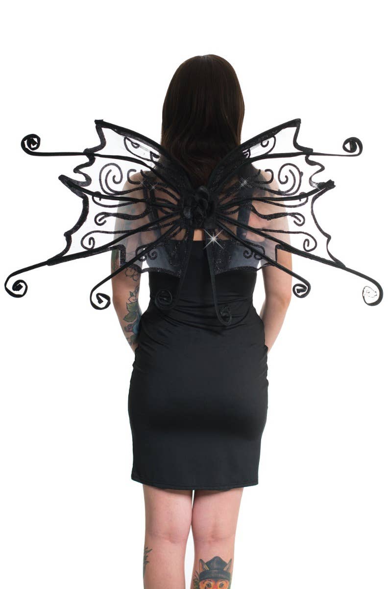 Curled Black Glitter Halloween Fairy Costume Accessory Wings Main Image