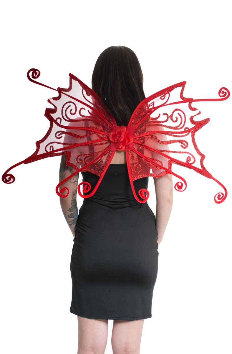 Curled Red Glitter Halloween Fairy Costume Wings Main Image