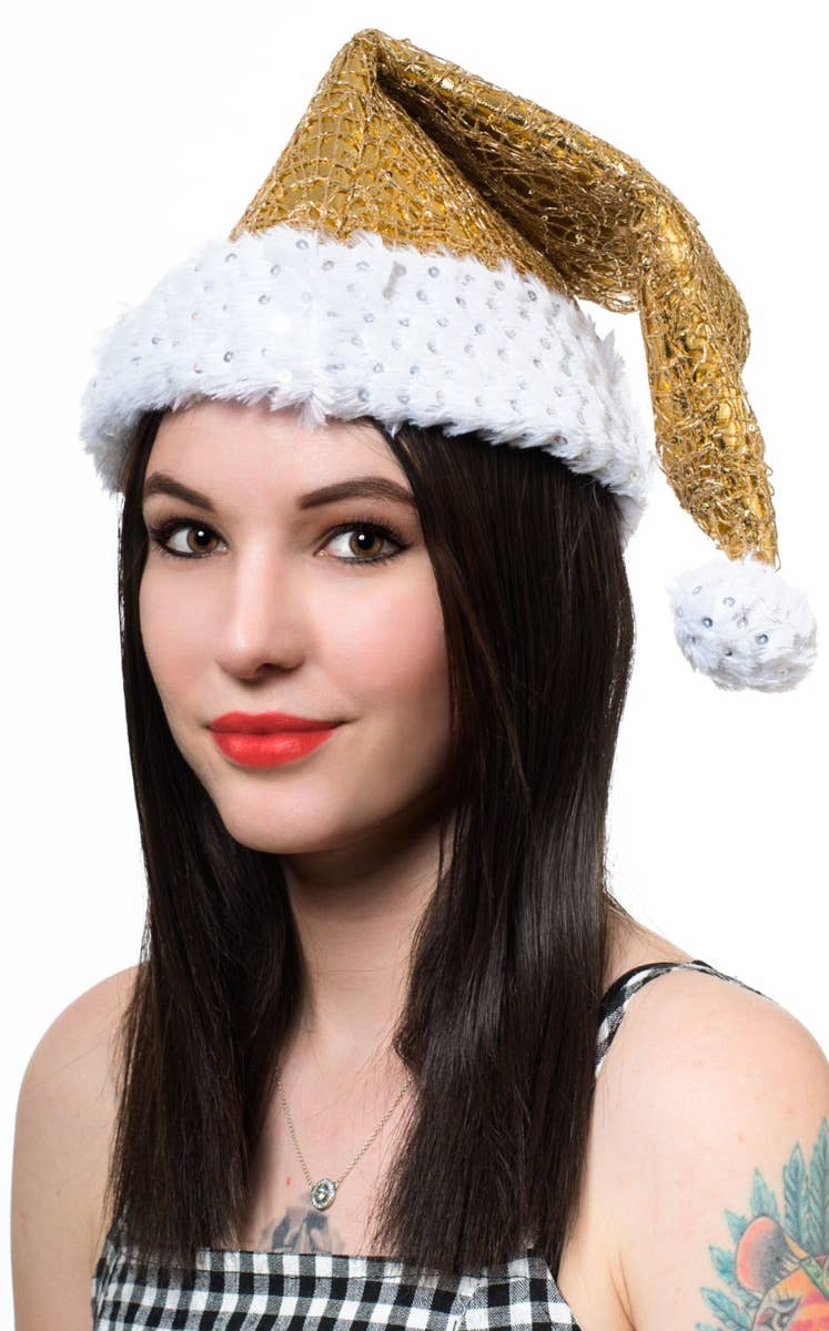Sequined Metallic Gold Santa Hat CHRISTMAS ACCESSORIES AUSTRALIA