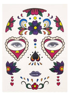 Multicoloured Day of the Dead Sugar Skull Temporary Face Tattoos - Main Image