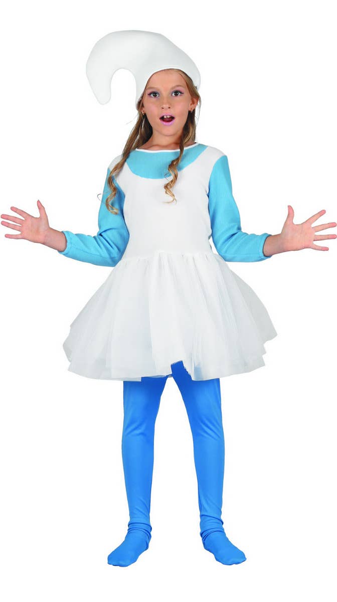Girls Blue Elf Smurf Inspired Fancy Dress Book Week Costume Main Image