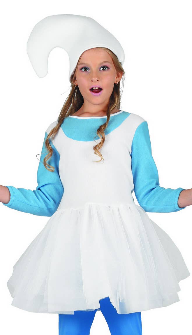 Girls Blue Elf Smurfette Costume | Blue Smurf Girls Fancy Dress Costume