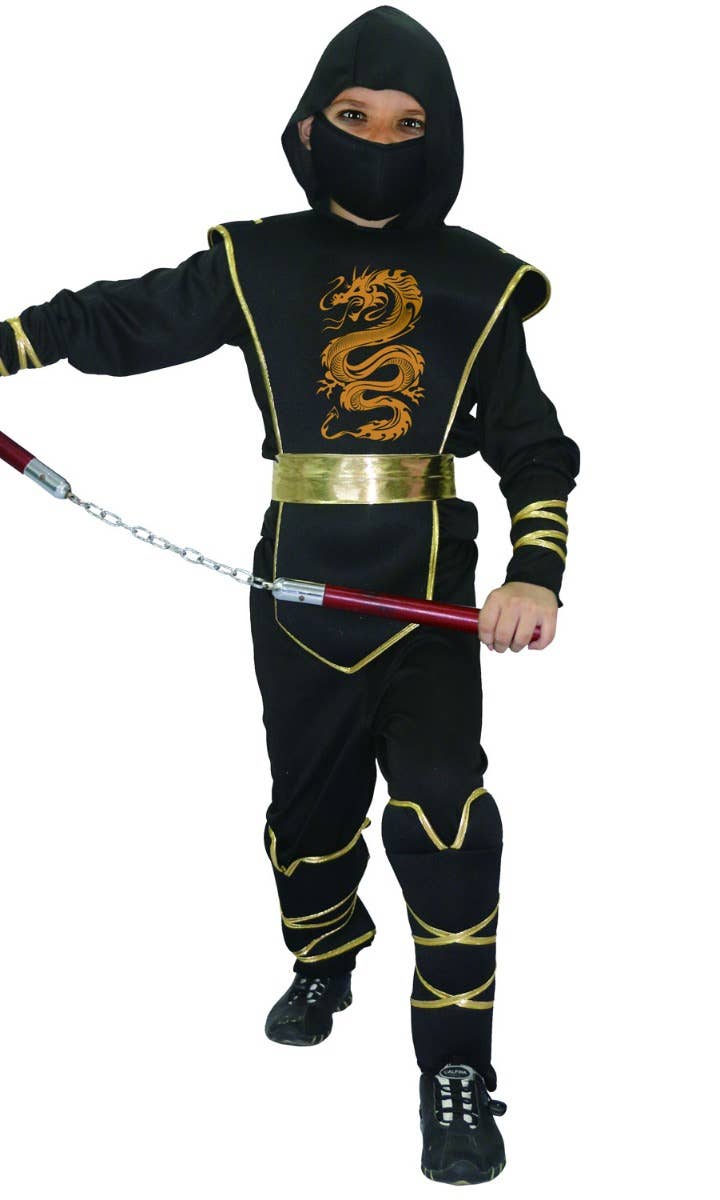 Night Assassin Boys Black and Gold Ninja Costume - Main Image