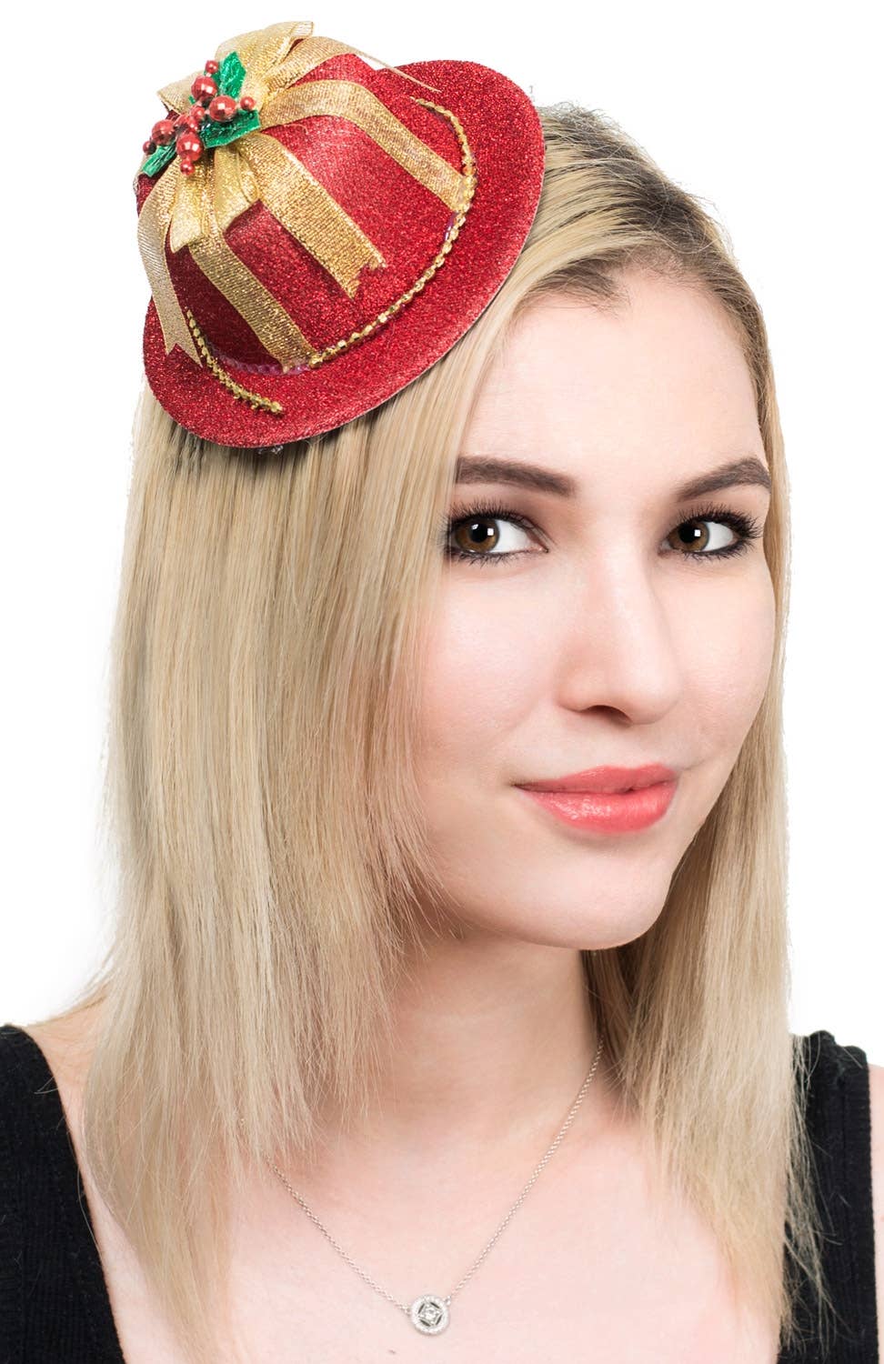 Red and Gold Mini Christmas Hat on Clips Main Image