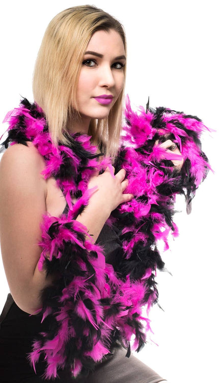 Fuchsia and Black Feather Boa Costume Accessory Main Image