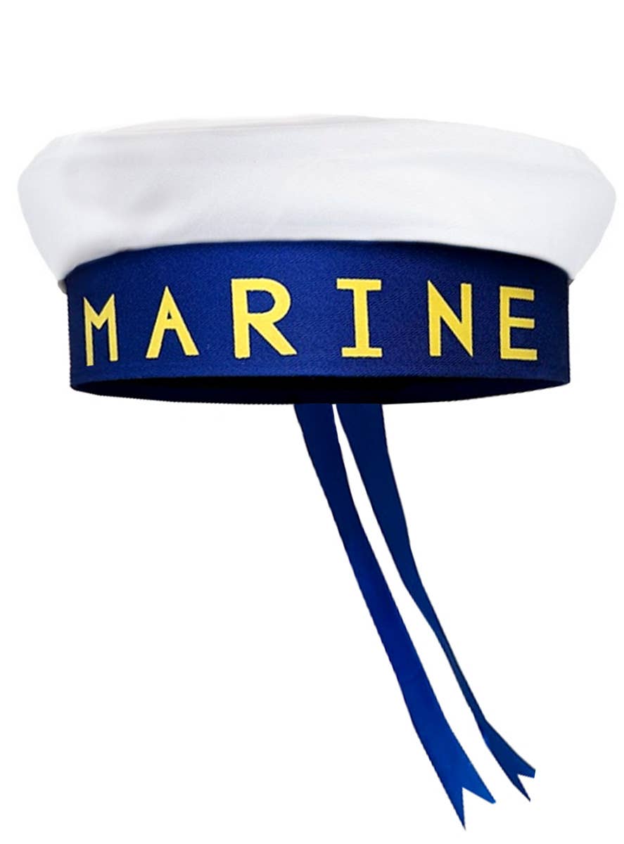 White And Blue Adult's Sailor Marine Navy Costume Hat Accessory - Main Image