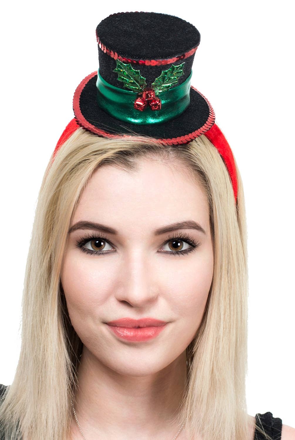 Black and Red Mini Christmas Top Hat on Headband Main Image