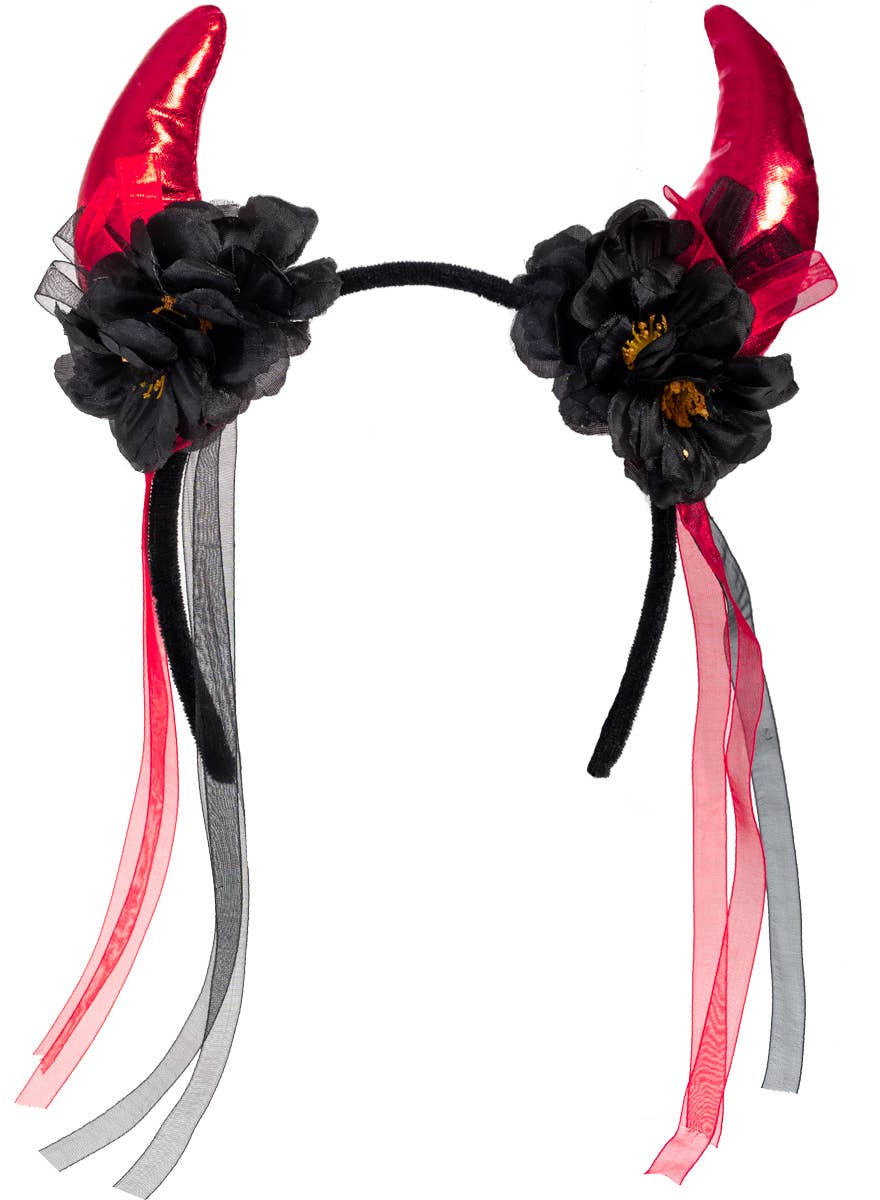 Red and Black Flower Devil Horns | Devil Horns Costume Headband