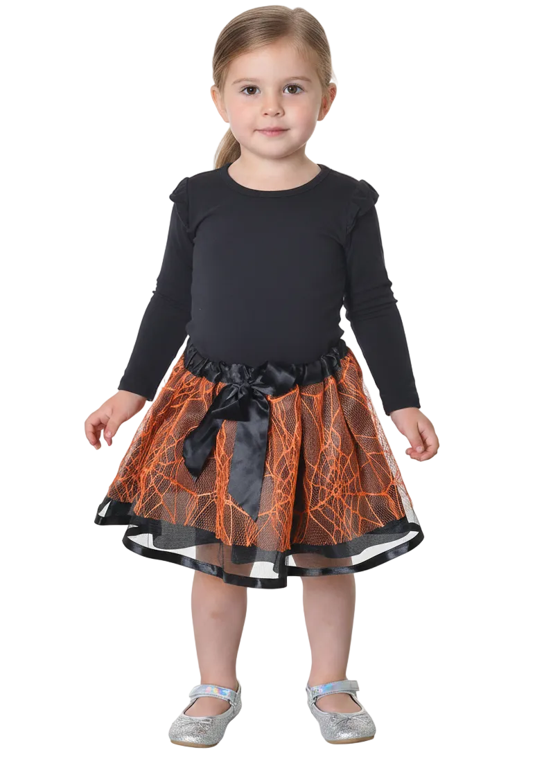 Toddler Girls Orange and Black Layered Tutu Petticoat Skirt - Main Image