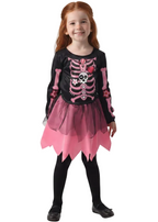 Toddler Girls Pink and Black Skeleton Costume - Main image