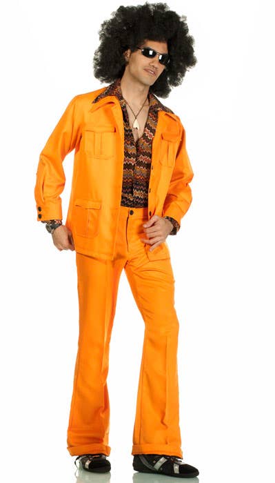 70s Disco Mens Orange Leisure Suit - Main Image