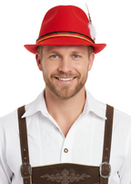 Classic Red Oktoberfest Costume Hat with Feather - Main Image