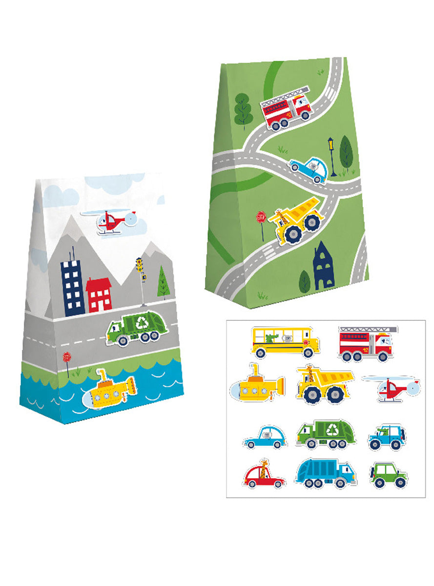 Transport Party 8 Pack Paper Favour Treat Bags - Main Image