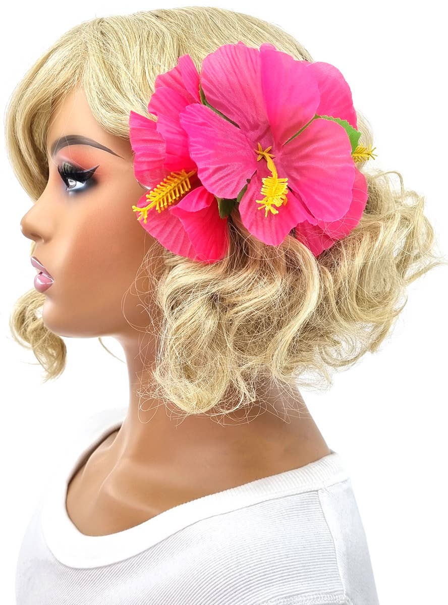 Image of Hawaiian Pink Hibiscus Flower Hair Clip Costume Accessory - Alternate Image