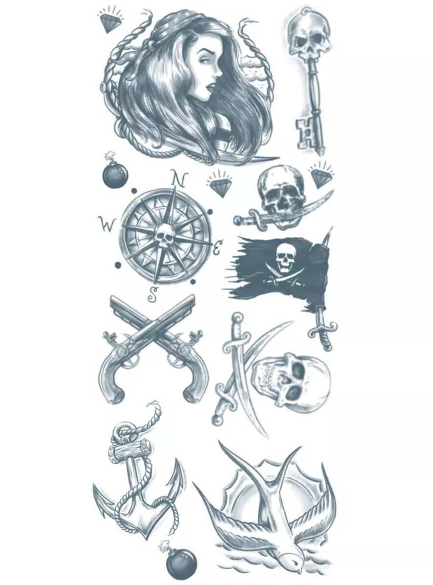Tinsley Transfers Buccaneer Pirate Temporary Tattoo Sheet - Alternate Image