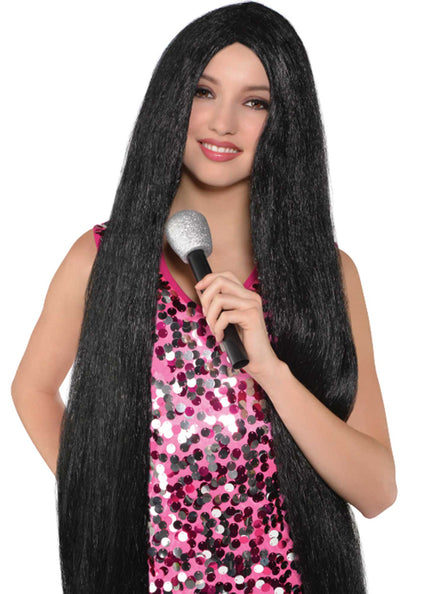 Womens Long Black Cher Costume Wig