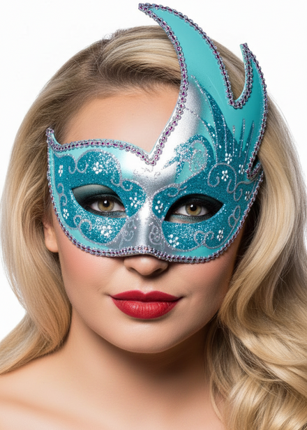 Silver Swan Women's Masquerade Mask With Aqua Glitter -  Main Image