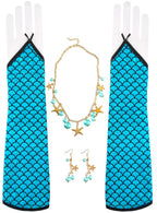 Image of Mermaid Blue Costume Jewellery Accessory Set with Gloves - Main Image