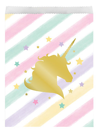 Unicorn Sparkle 10 Pack Pastel Rainbow and Gold Foil Paper Party Favour Bags – Main Image