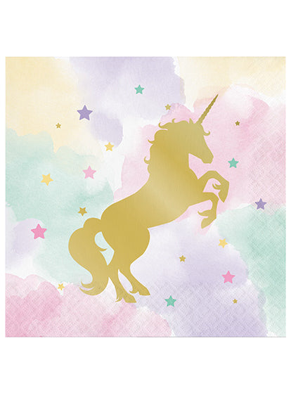 Unicorn Sparkle Pastel Rainbow and Gold 16 Pack Lunch Napkins – Main Image