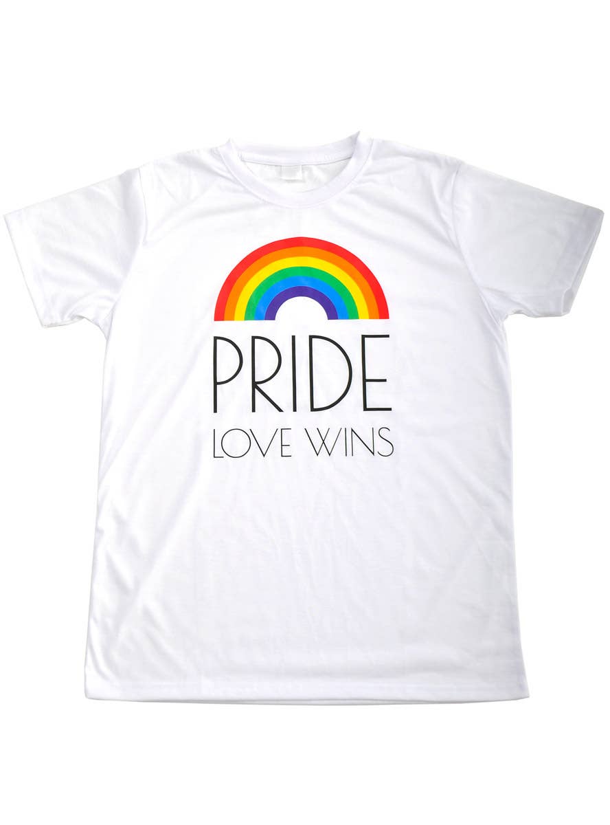 Image of Pride Love Wins White Unisex Adults Crew Neck Shirt
